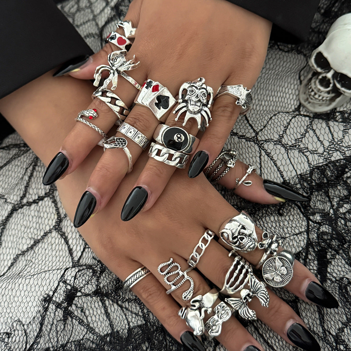 Wholesale  Carved Dark Ghost Snake Ring Set